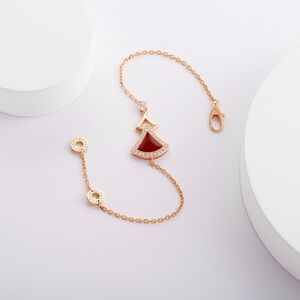 Bulgari Rose Gold Bracelet with Red Enamel Fan Pendant